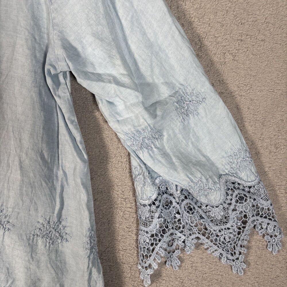 Chicos Tunic Top Size XL‎ (3) Powder Blue Crochet Boho Bohemian Fairy Witchy - Picture 16 of 16